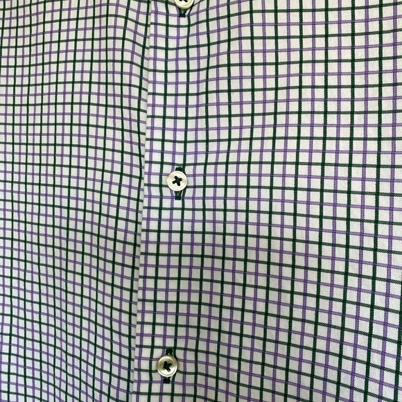 H&M Easy Care Men’s Button Up Cotton Shirt Checkered Green/Purple/White SZ S15 - Picture 8 of 11